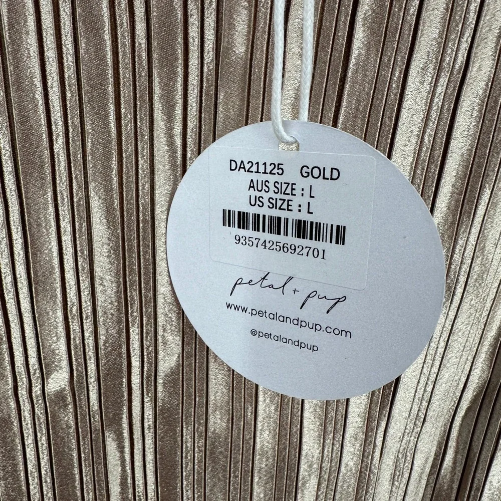 New Petal & Pup Gold Shimmer Women's Liza Pleated Maxi Slip Dress Large‎